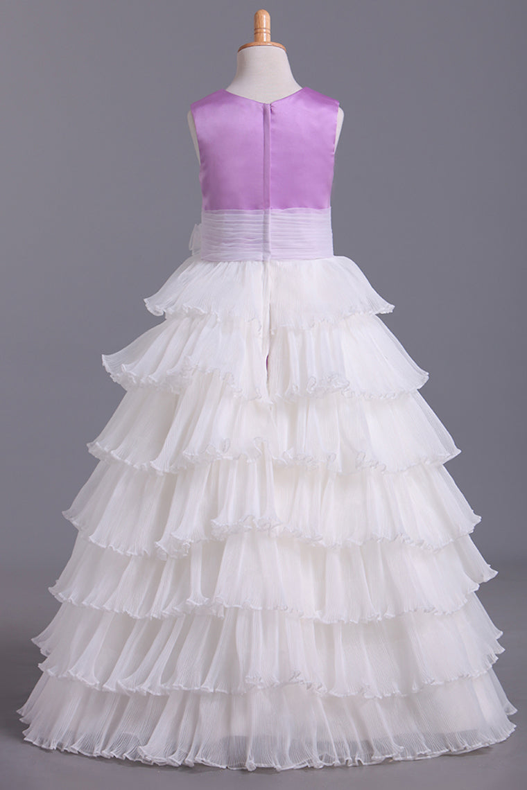2022 Flower Girl Dresses Ball Gown Scoop Floor Length Organza