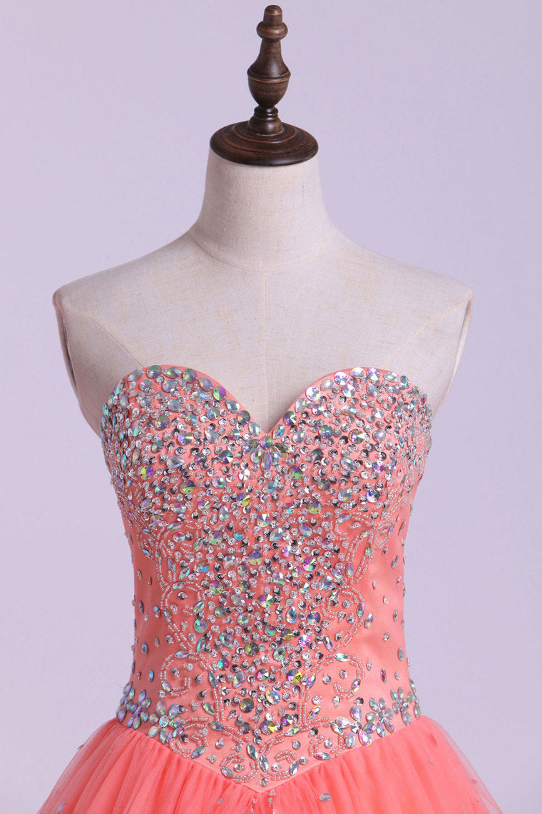 2022 Sweetheart Quinceanera Dresses A Line Beaded Tulle Floor Length