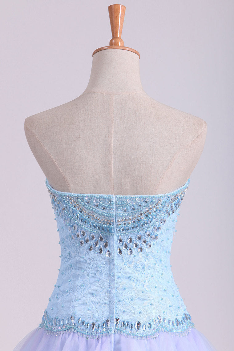 2022 Ball Gown Sweetheart Prom Dresses Tulle & Lace With Beading