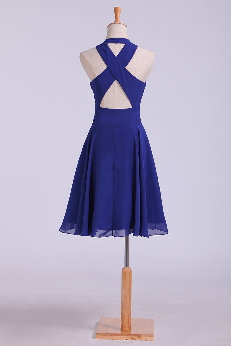 2022 V-Neck Homecoming Dresses A Line Short Chiffon