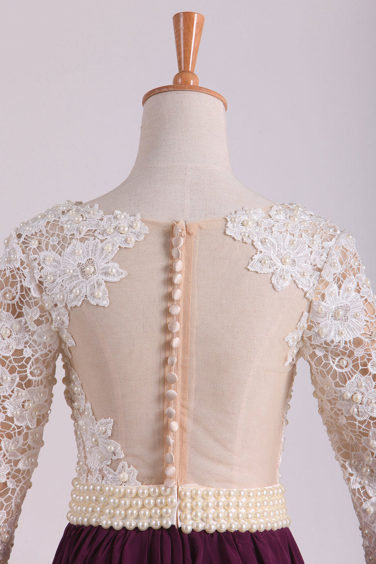 2022 V Neck Sweep Train A Line Prom Dresses Chiffon With Applique