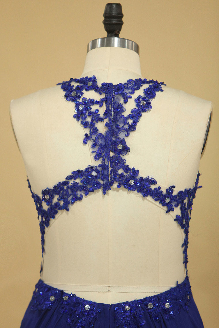 2022 Prom Dresses A Line Scoop Chiffon With Applique Floor Length