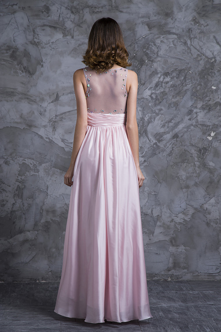 2022 Sexy Prom Dresses Scoop Neckline Princess Floor Length Chiffon Beaded Bodice