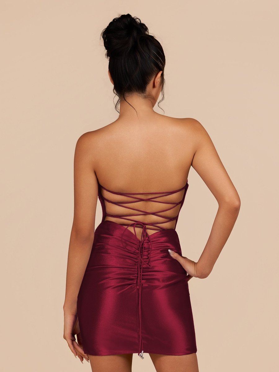 Indie | Burgundy - Bodycon Sequined Flowers Corset Sweetheart Homecoming Dress