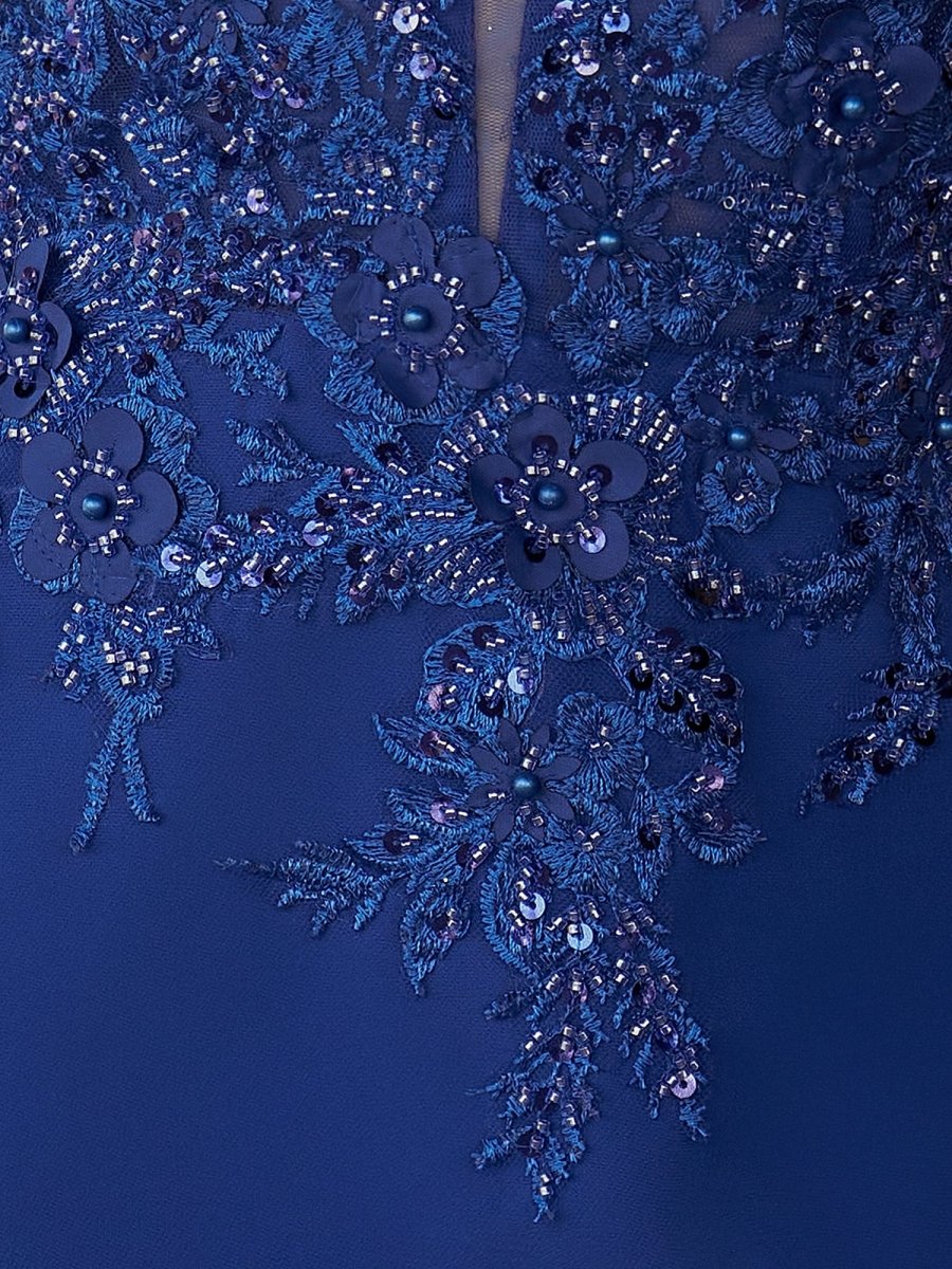 Lunarise | Mermaid V Neck Royal Blue Satin Long Prom Dresses with Beading