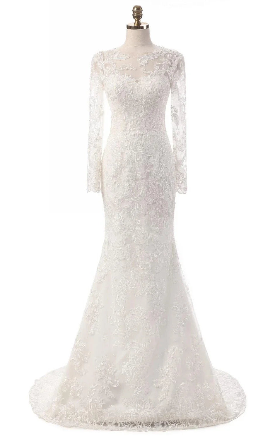 Uri | Mermaid Long Sleeve Lace Dress With Embroideries Illusion