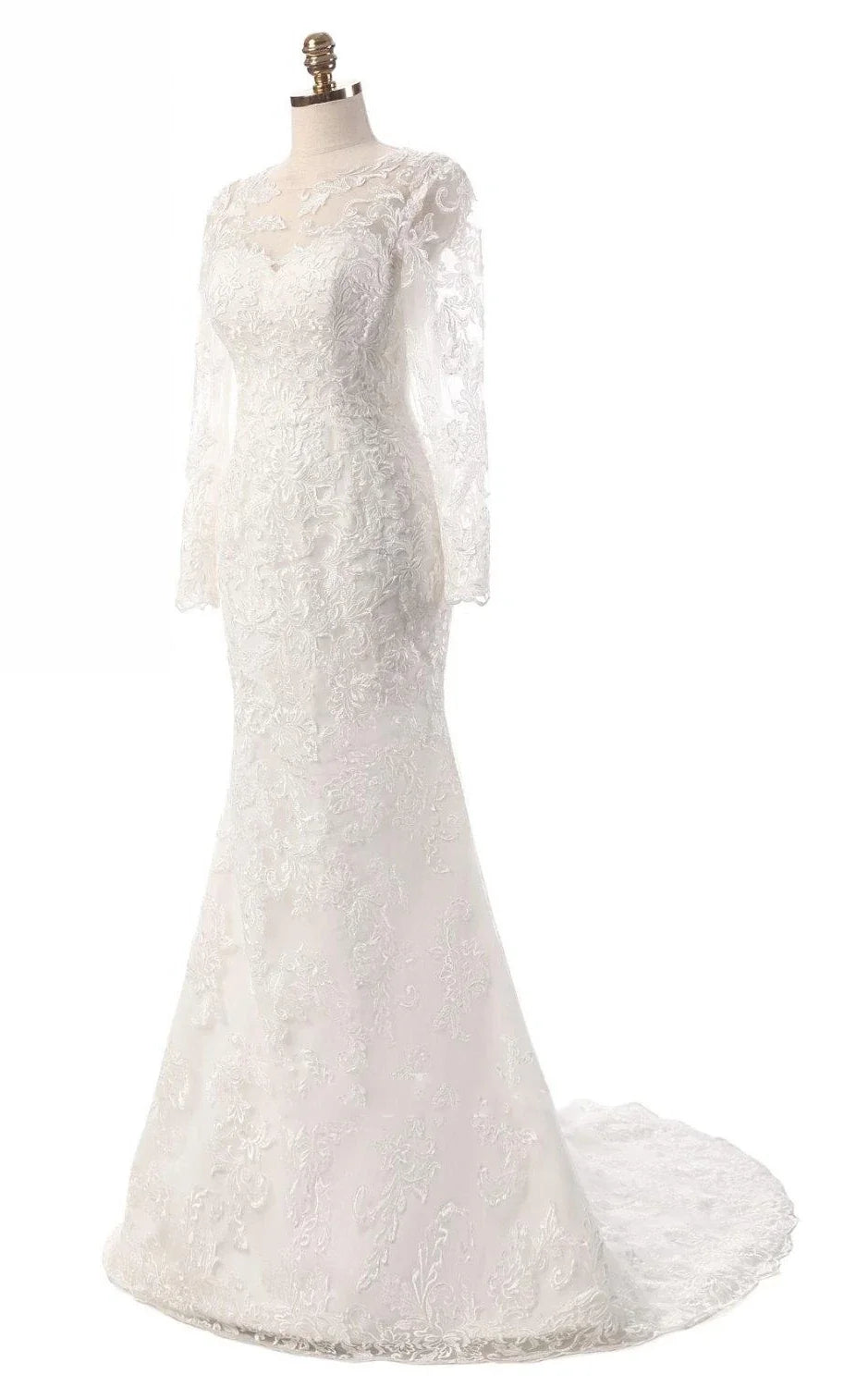 Uri | Mermaid Long Sleeve Lace Dress With Embroideries Illusion