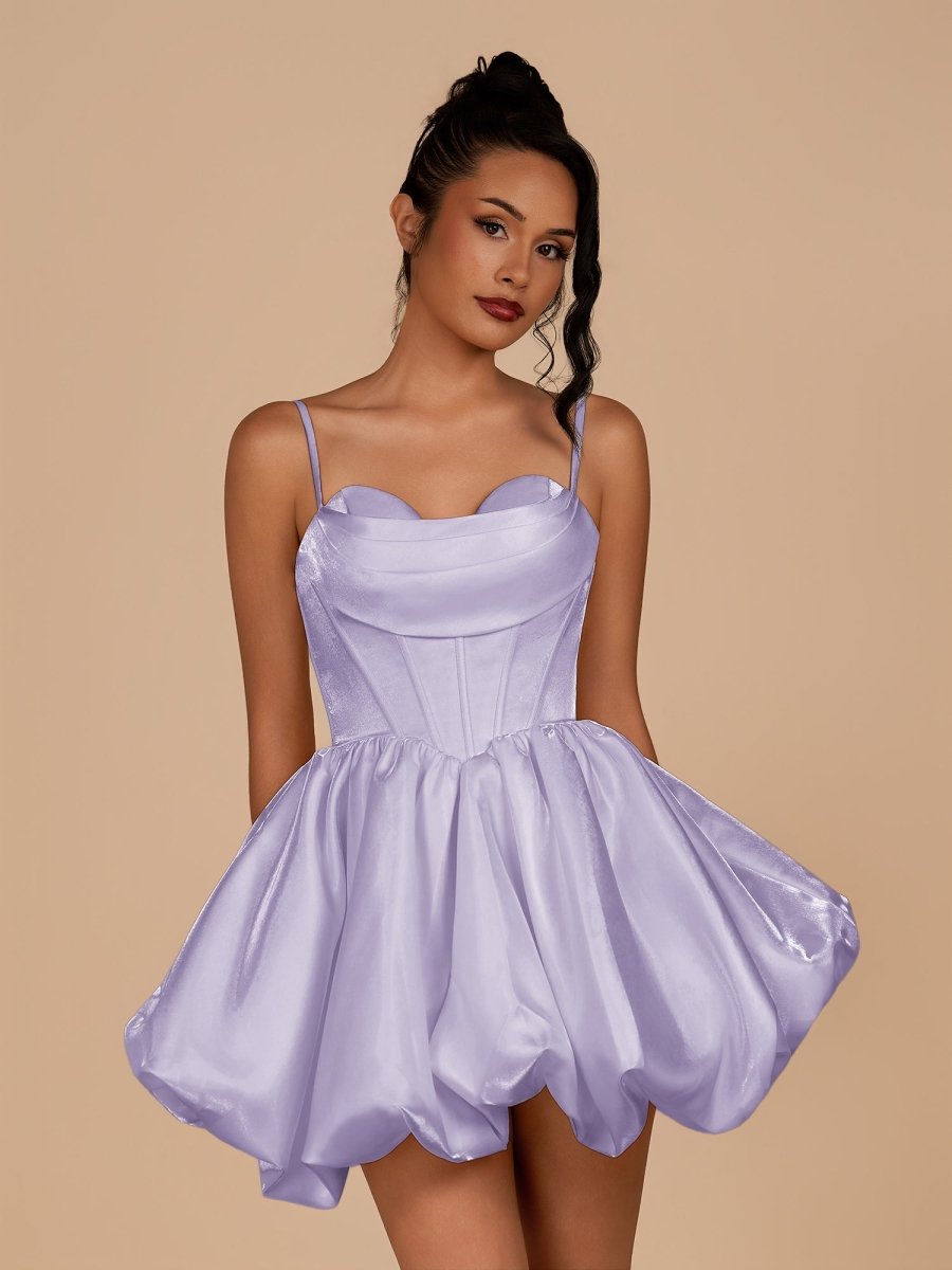 Nica | Lavender - A Line Bubble hem Satin Corset Sweetheart Homecoming Dresses