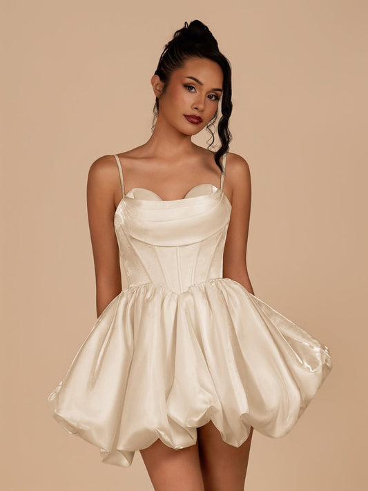 Nica | Champagne - A Line Bubble hem Satin Corset Sweetheart Homecoming Dresses