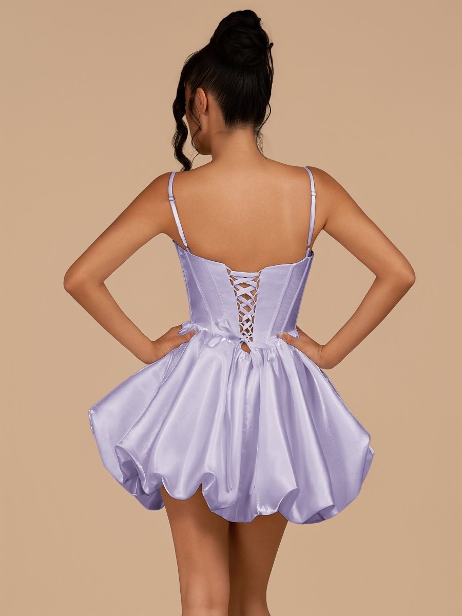 Nica | Lavender - A Line Bubble hem Satin Corset Sweetheart Homecoming Dresses